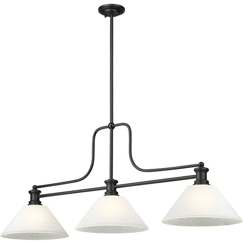 Melange 3 Light 52 inch Matte Black Billiard Ceiling Light in White Linen Glass