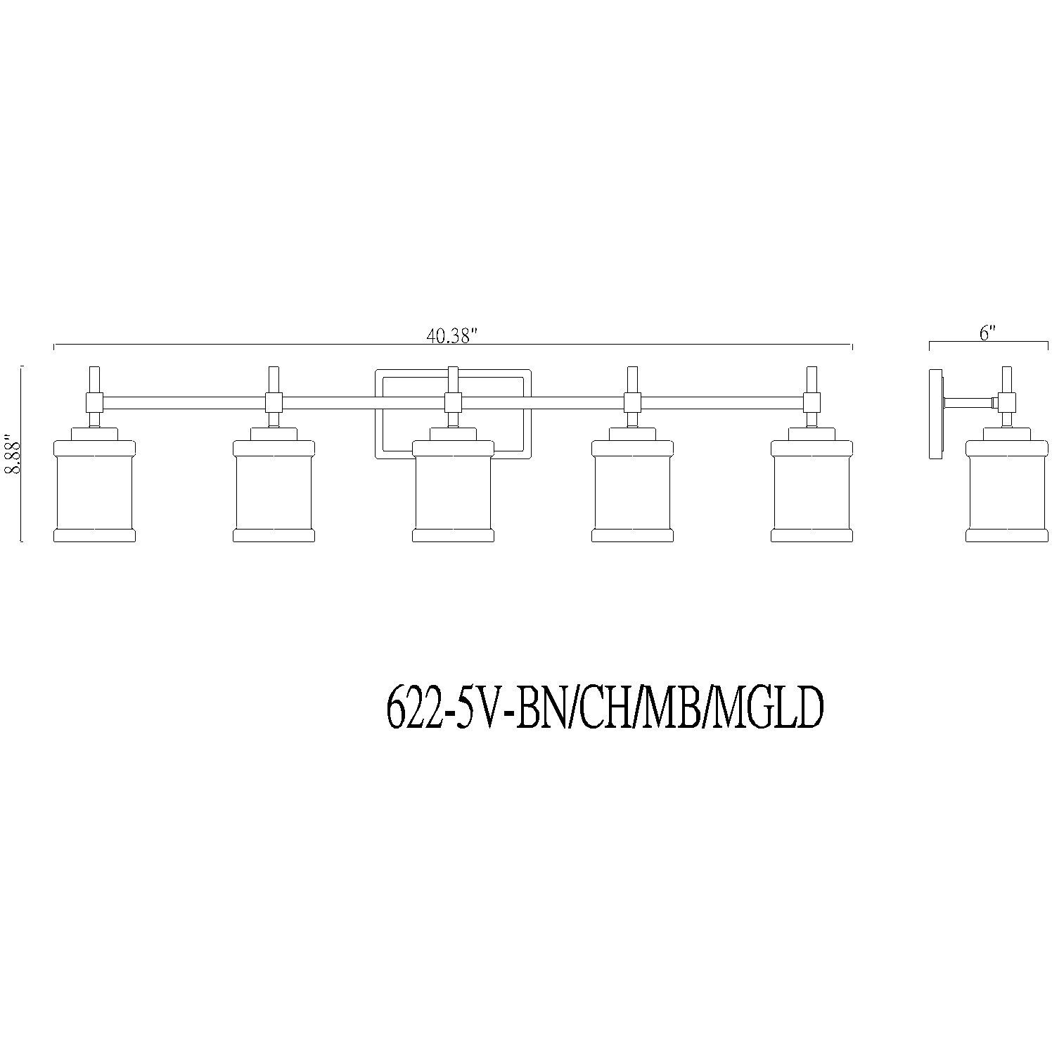 Cadoc 5 Light 40.5 inch Chrome Bath Vanity Light Wall Light