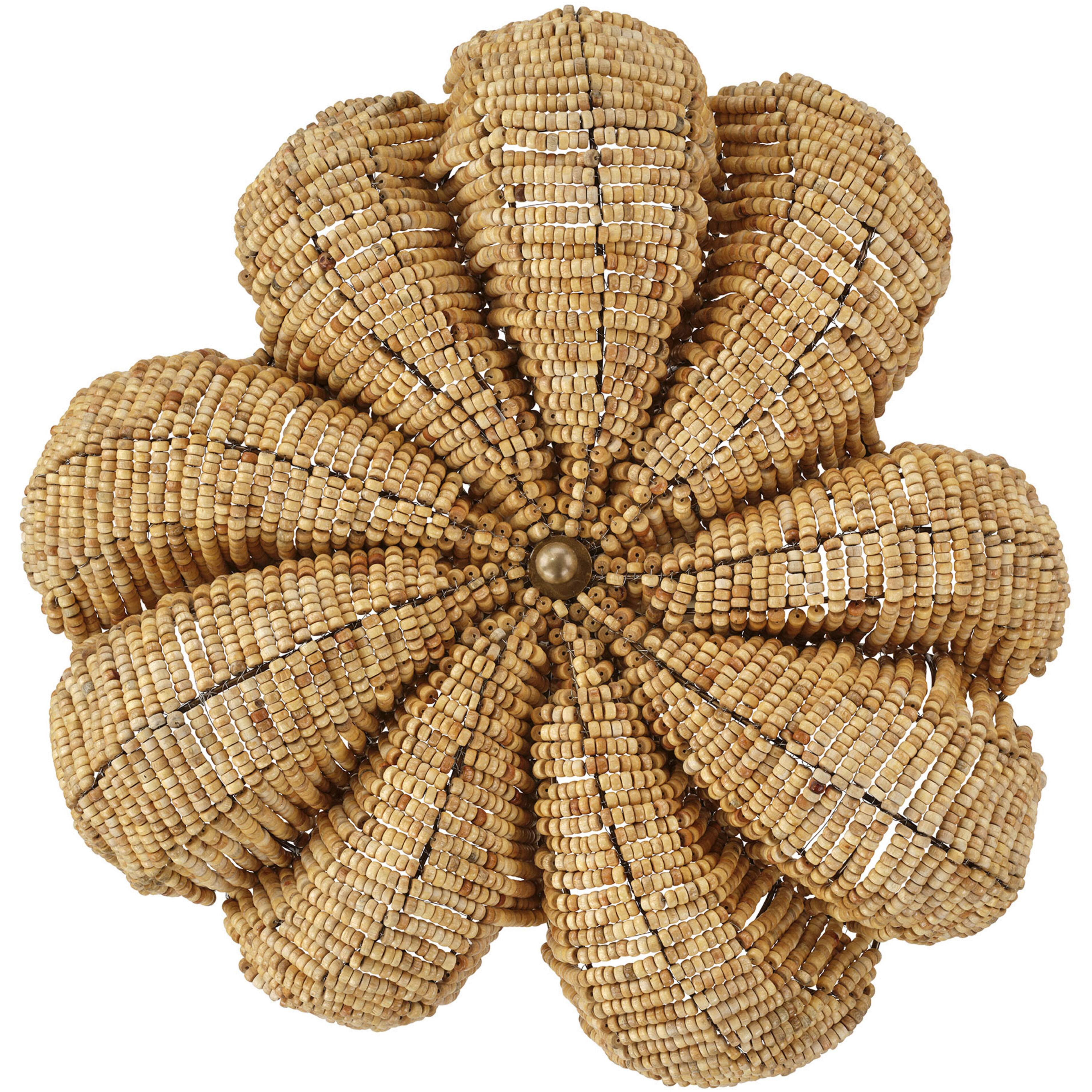 Anguilla LED 26 inch Antique Brass Semi-Flush Mount Ceiling Light in Natural Wood Beads, Inline