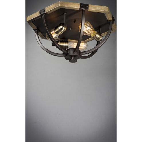 Lodge 3 Light 20 inch Weathered Oak/Bronze Flush Mount Ceiling Light