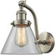 Franklin Restoration Large Cone LED 8 inch Brushed Satin Nickel Sconce Wall Light in Clear Glass, Franklin Restoration