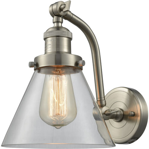 Franklin Restoration Large Cone 1 Light 8 inch Brushed Satin Nickel Sconce Wall Light in Clear Glass, Franklin Restoration