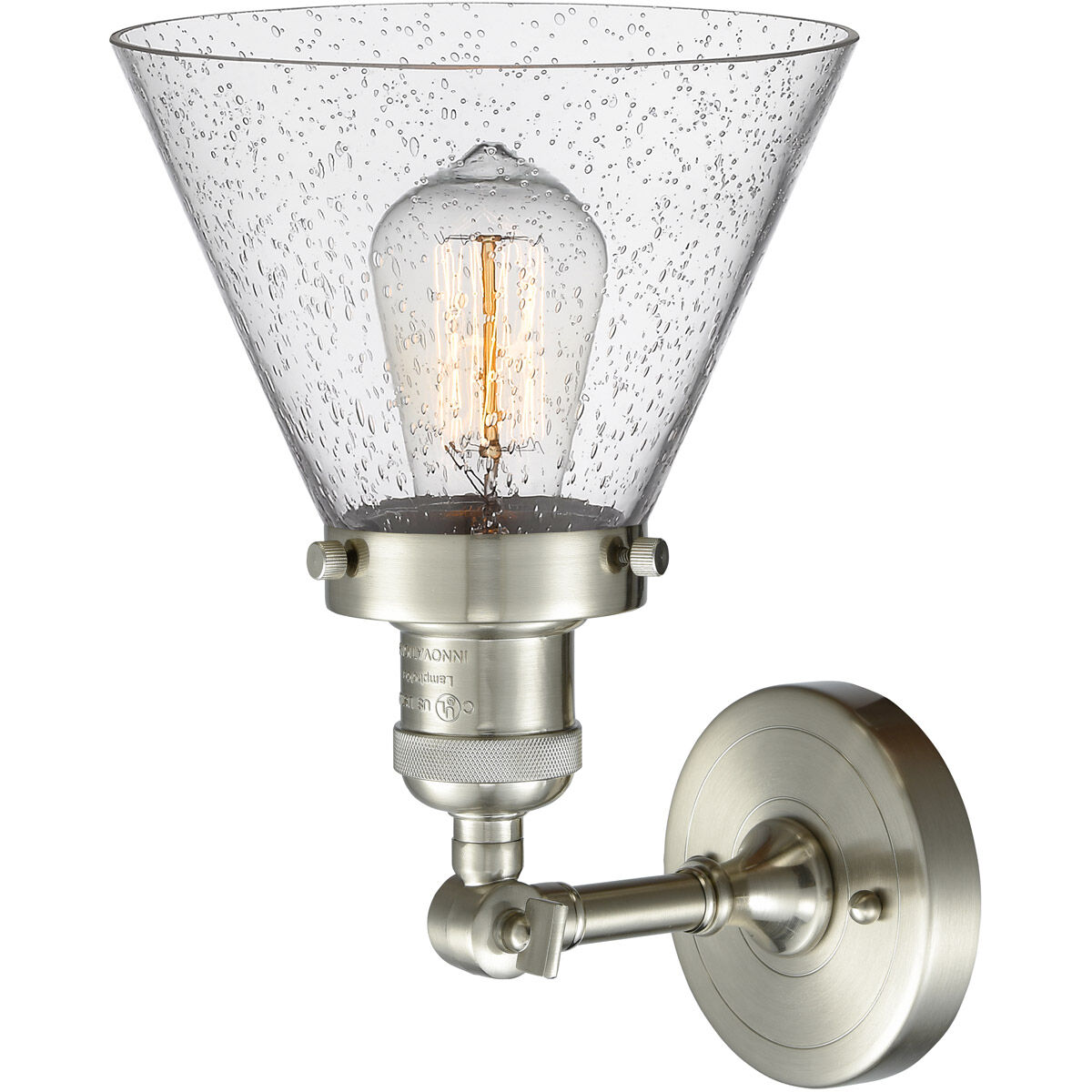 Franklin Restoration Large Cone 1 Light 8 inch Brushed Satin Nickel Semi-Flush Mount Ceiling Light in Seedy Glass, Franklin Restoration