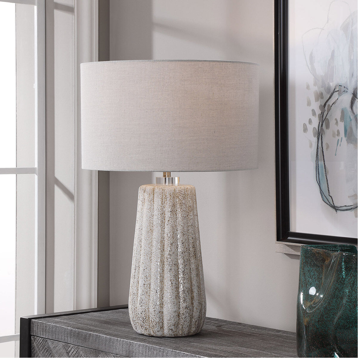 Pikes 26 inch 150.00 watt Stone-Ivory and Taupe Glaze with Brushed Nickel Table lamp Portable Light