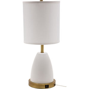 Rupert 21 inch 100 watt White with Weathered Brass Accents Table Lamp Portable Light, with USB Port