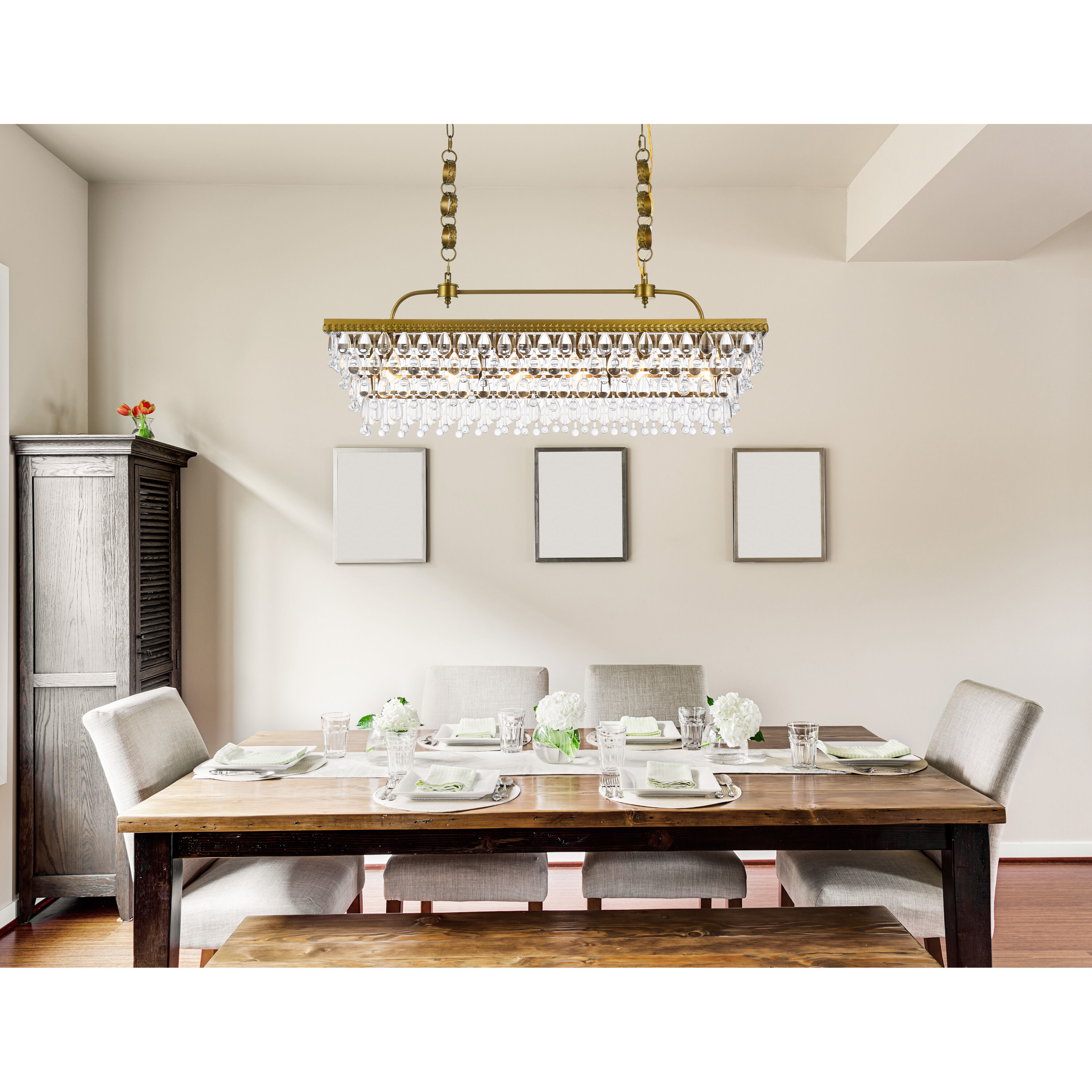 Nordic 6 Light 40 inch Brass Linear Pendant Ceiling Light