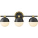 Bowie 3 Light 22.5 inch Lacquered Brass and Black Vanity Light Wall Light in Lacquered Brass with Black