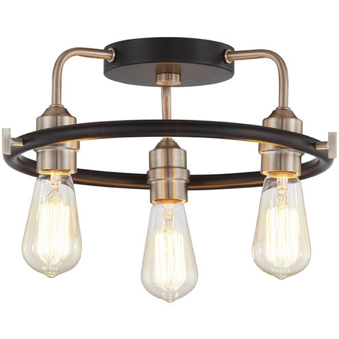 Volta 3 Light 16.5 inch Matte Black with Brass Accents Flush-Mount Ceiling Light