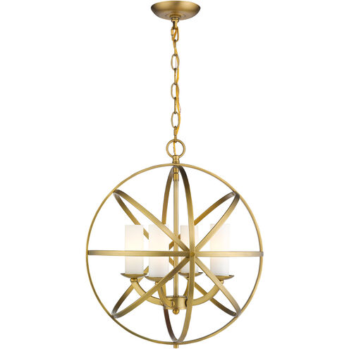 Aranya 4 Light 18.25 inch Heirloom Brass Chandelier Ceiling Light in 10, White Glass