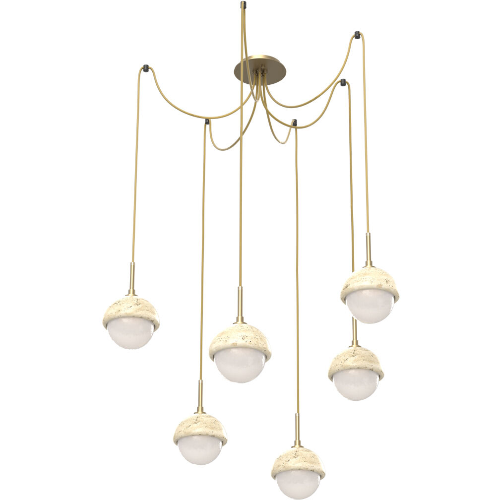 Cabochon LED 14.1 inch Gilded Brass with Travertine Stone Swag Multi-Pendant Ceiling Light in 2700K LED, Opal White