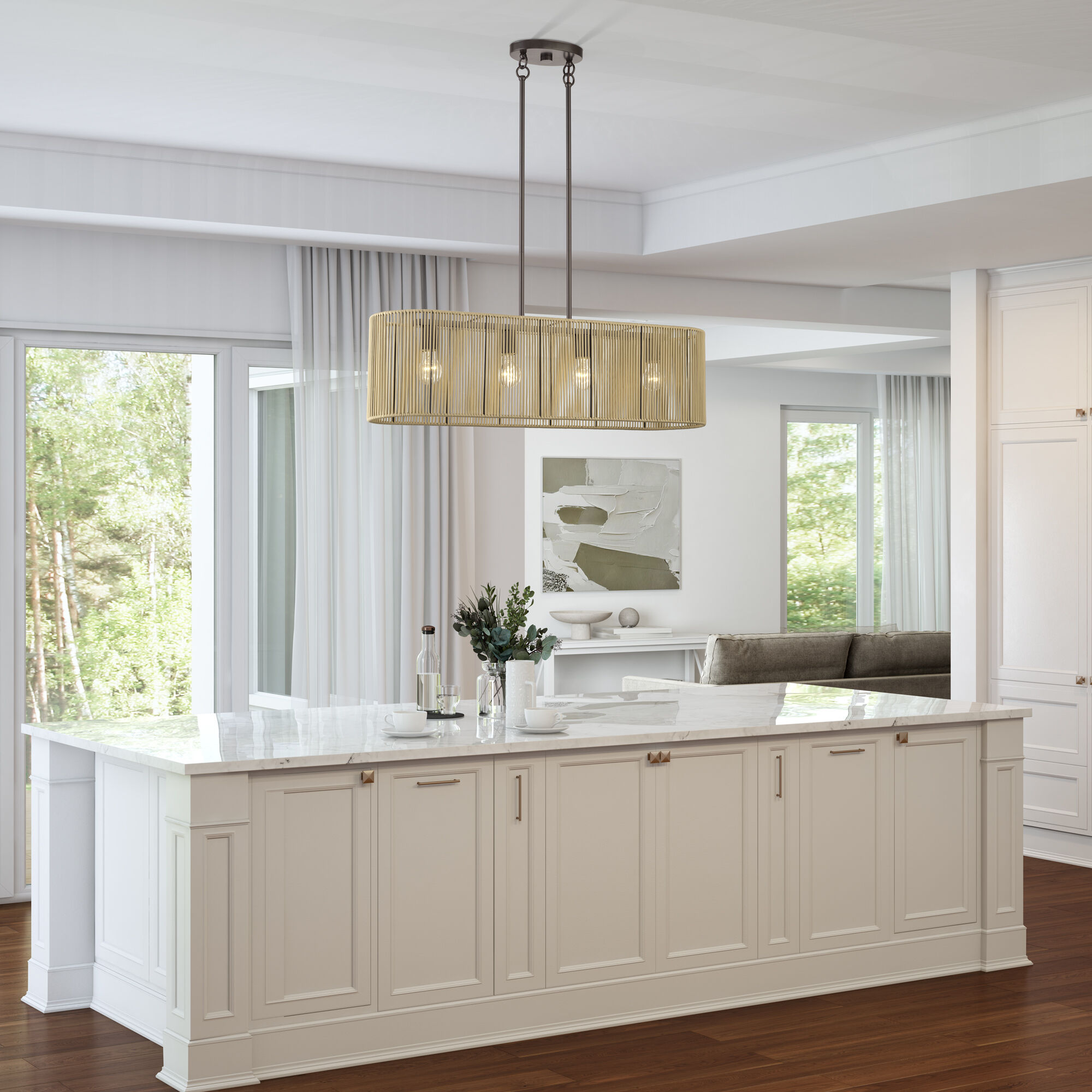 Goldiemesh 4 Light 36 inch English Bronze Linear Chandelier Ceiling Light, Large