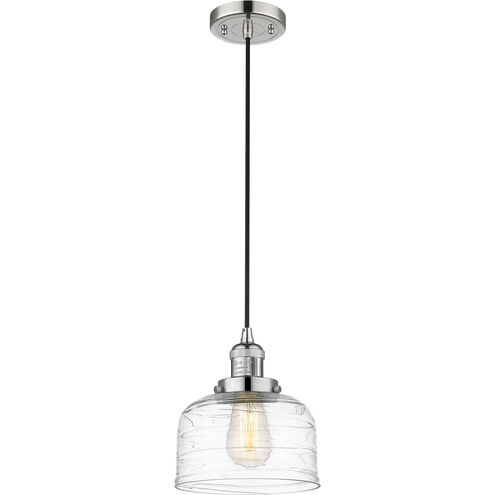 Franklin Restoration Bell 1 Light 8 inch Polished Nickel Mini Pendant Ceiling Light in Incandescent, Clear Deco Swirl