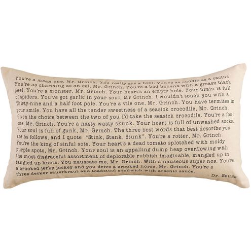 Grinch 20 X 6 inch Beige with Black Accent Pillow