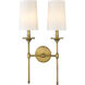 Emily 2 Light 13.75 inch Rubbed Brass Wall Sconce Wall Light