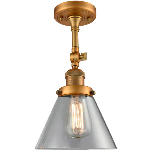 Franklin Restoration Large Cone LED 8 inch Brushed Brass Semi-Flush Mount Ceiling Light in Clear Glass, Franklin Restoration