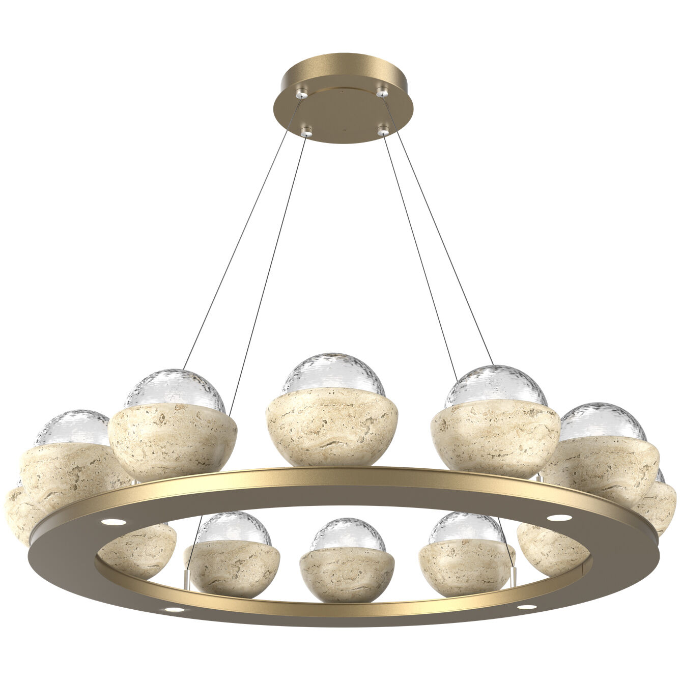 Cabochon LED 36.7 inch Gilded Brass with Travertine Stone Chandelier Ceiling Light in 3000K LED, Clear