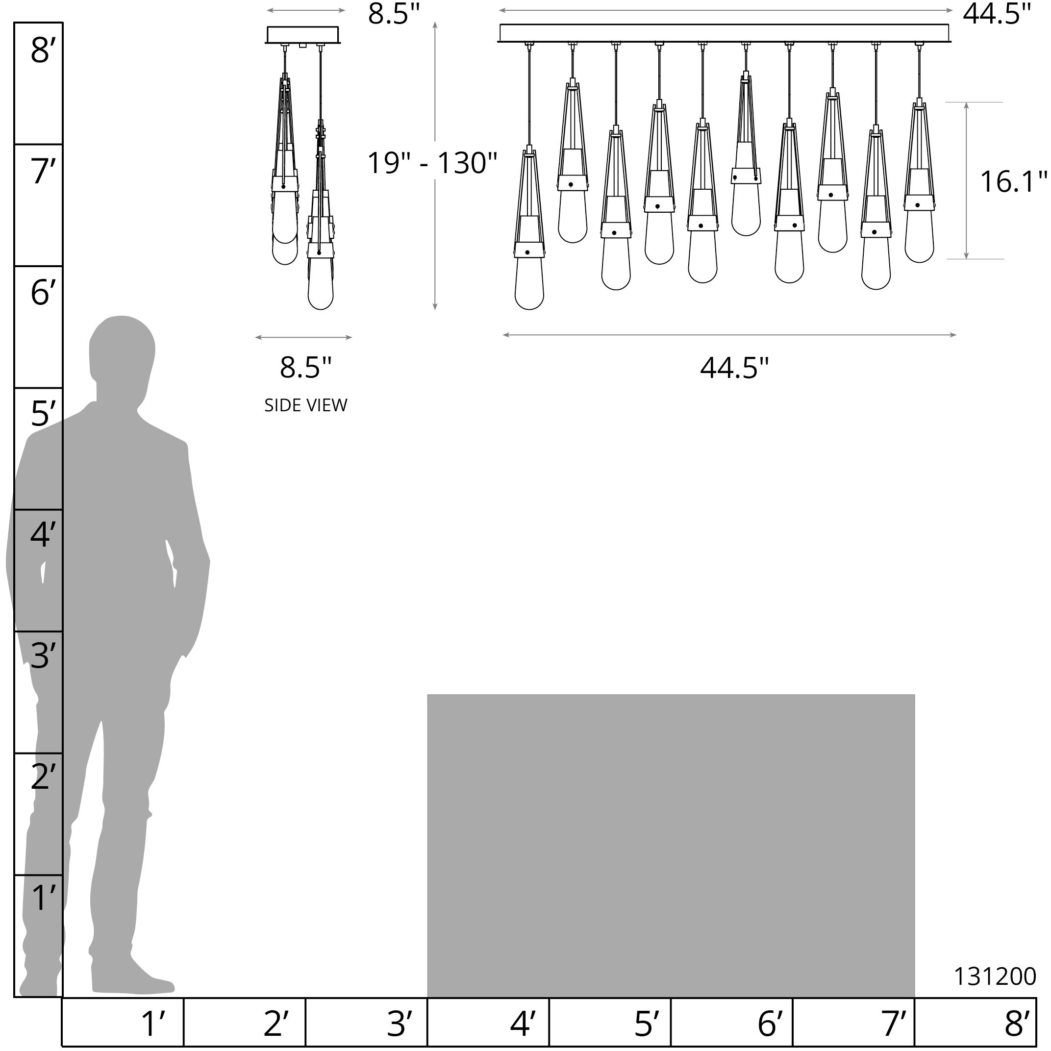 Link 10 Light 44.5 inch Modern Brass Pendant Ceiling Light in Clear with White Threading, Rectangular