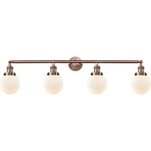 Franklin Restoration Beacon 4 Light 42 inch Antique Copper Bath Vanity Light Wall Light in Matte White Glass, Franklin Restoration