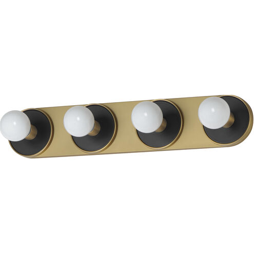 Hollywood LED 26.5 inch Black and Natural Aged Brass Bath Vanity Wall Light in Bulb Included, Black with Natural Aged Brass