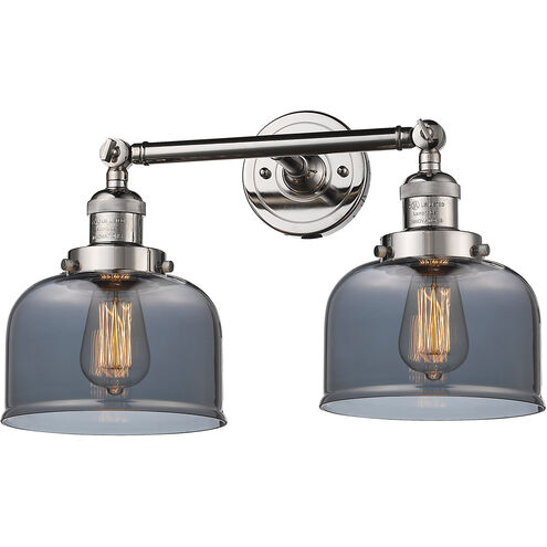 Franklin Restoration Large Bell LED 8 inch Polished Nickel Bath Vanity Light Wall Light in Plated Smoke Glass, Franklin Restoration