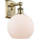 Ballston Athens 1 Light 8 inch Antique Brass Sconce Wall Light in Incandescent, Matte White Glass, Ballston