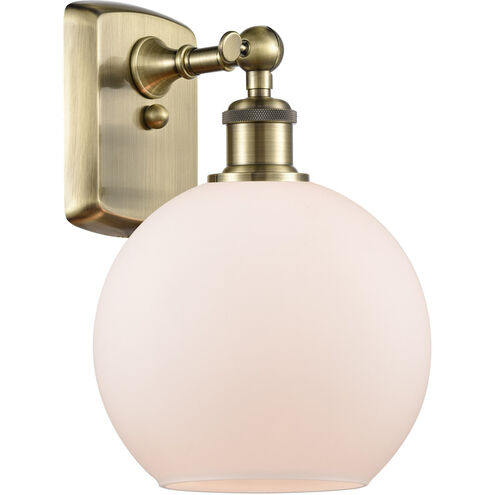 Ballston Athens 1 Light 8 inch Antique Brass Sconce Wall Light in Incandescent, Matte White Glass, Ballston