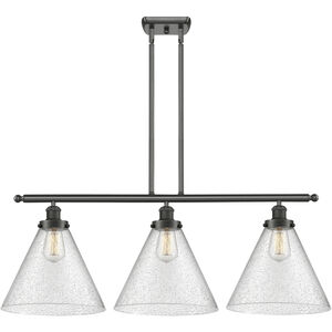 Ballston X-Large Cone 3 Light 36 inch Oil Rubbed Bronze Island Light Ceiling Light in Seedy Glass