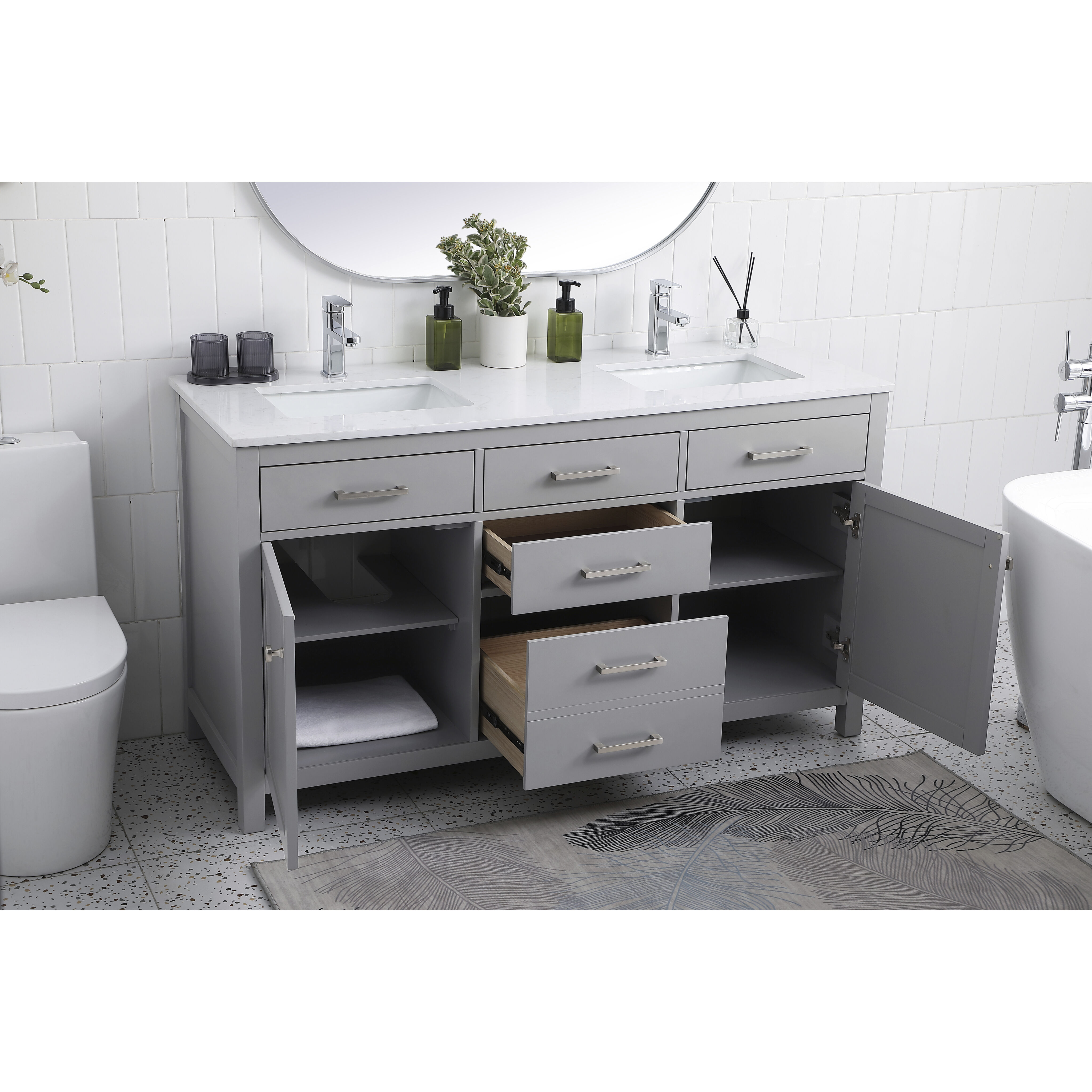 Lewis 60 X 22 X 34 inch Grey Vanity Sink Set