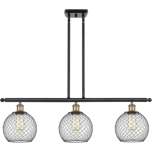 Ballston Farmhouse Chicken Wire 3 Light 36 inch Black Antique Brass Island Light Ceiling Light, Ballston