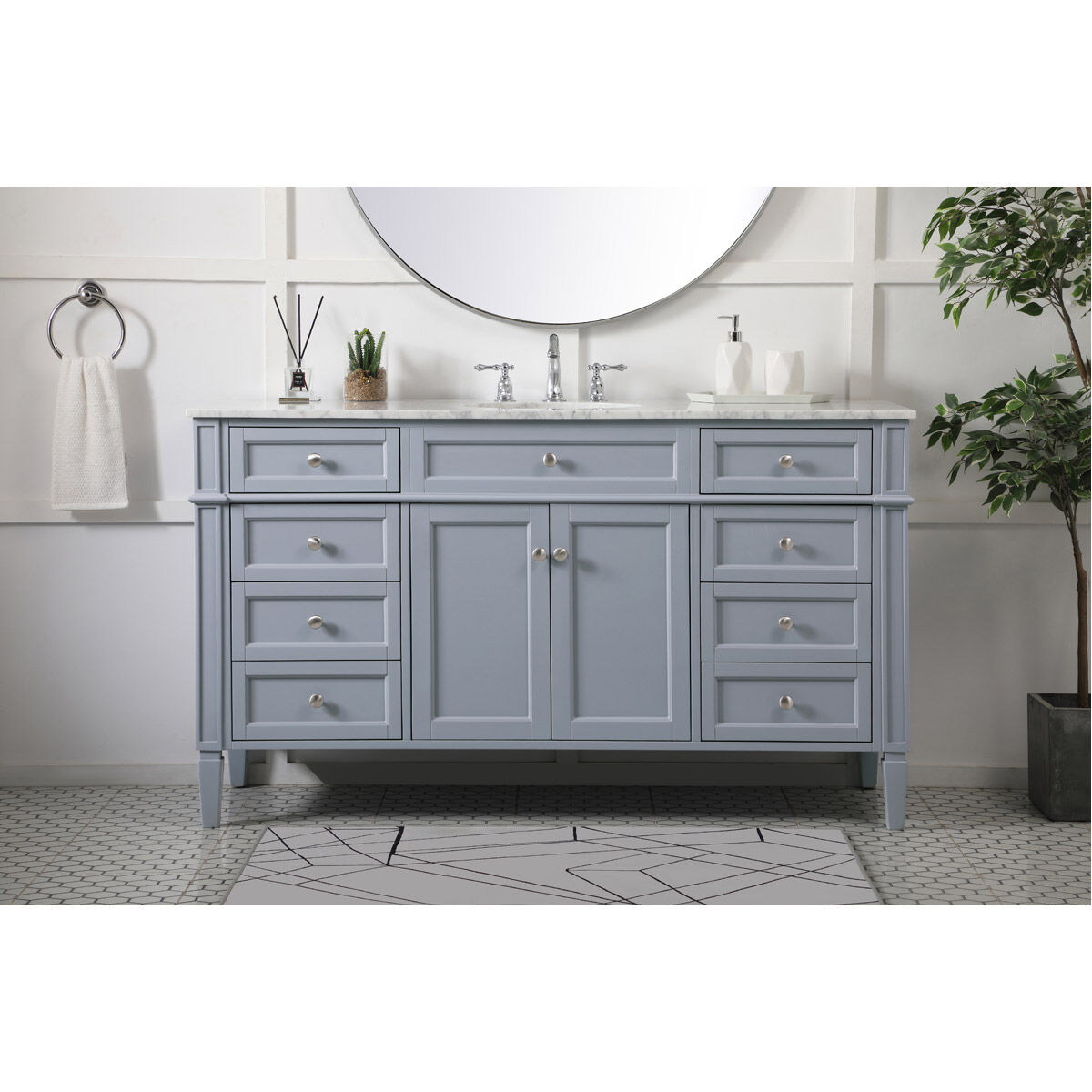 Park Avenue 60 X 21.5 X 35 inch Grey Vanity Sink Set in Gray