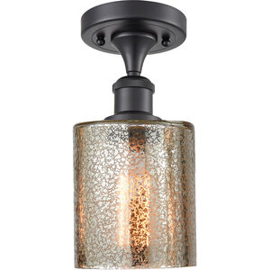 Ballston Cobbleskill LED 5 inch Matte Black Semi-Flush Mount Ceiling Light in Mercury Glass, Ballston