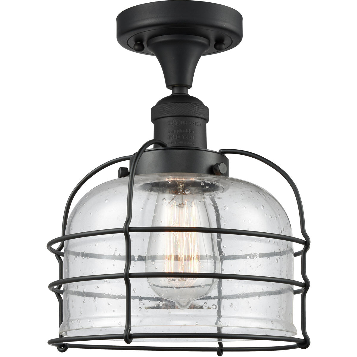Franklin Restoration Large Bell Cage LED 8 inch Matte Black Semi-Flush Mount Ceiling Light in Seedy with Cage, Franklin Restoration