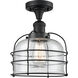 Franklin Restoration Large Bell Cage LED 8 inch Matte Black Semi-Flush Mount Ceiling Light in Seedy with Cage, Franklin Restoration