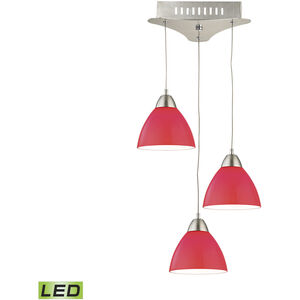 Piatto LED 11 inch Satin Nickel Mini Pendant Ceiling Light in Red