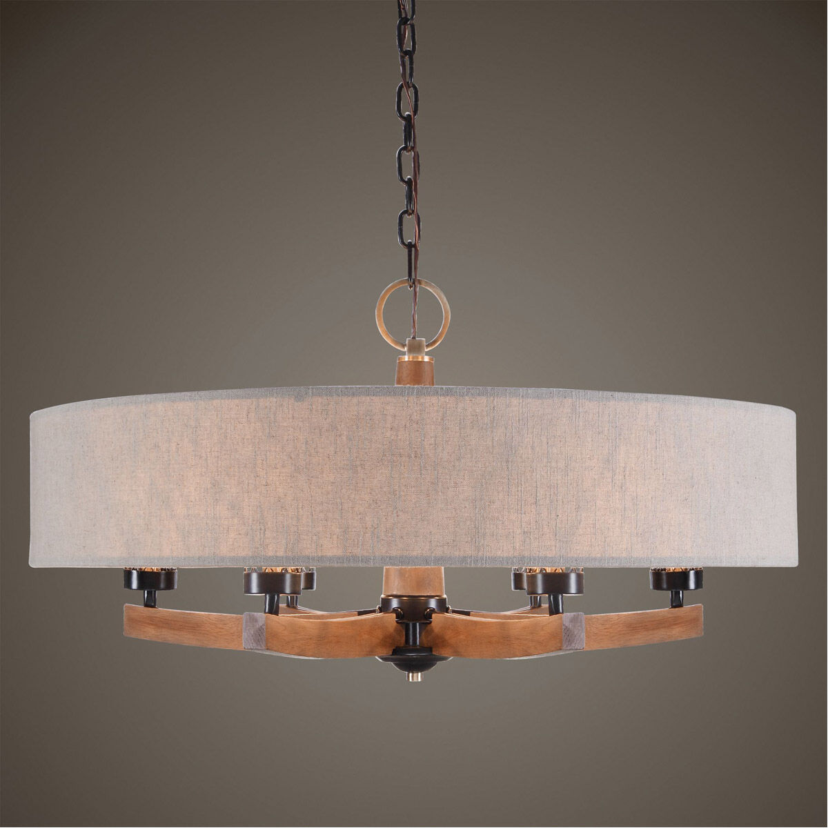 Uttermost 21331 Woodall 6 Light 36 inch Dark Bronze and Antique Brass Drum Chandelier Ceiling Light