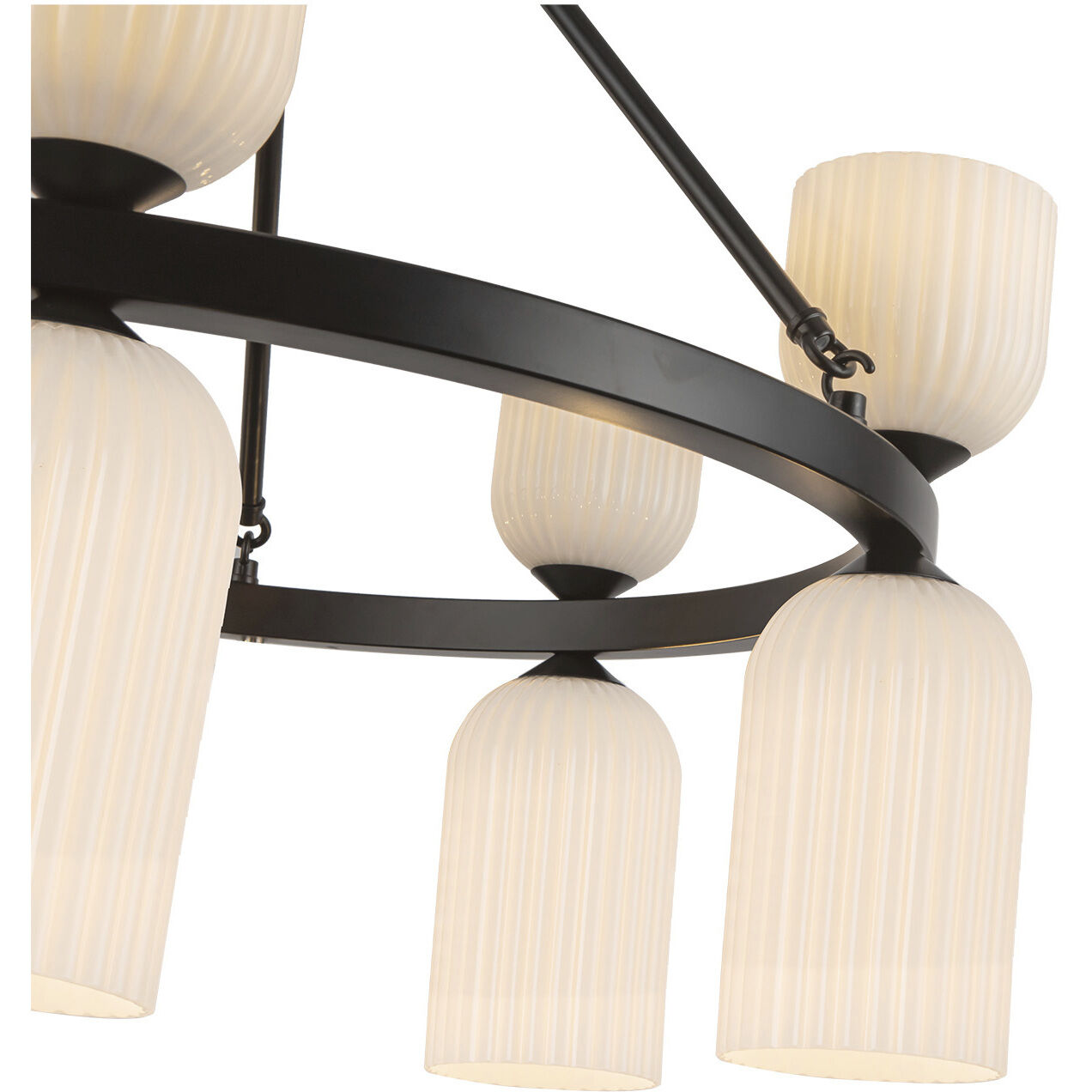 Alora Mood Nelly 10 Light 25.88 inch Matte Black/Glossy Ribbed Opal Glass Chandelier Ceiling Light in Glossy Opal Ribbed Glass Shade