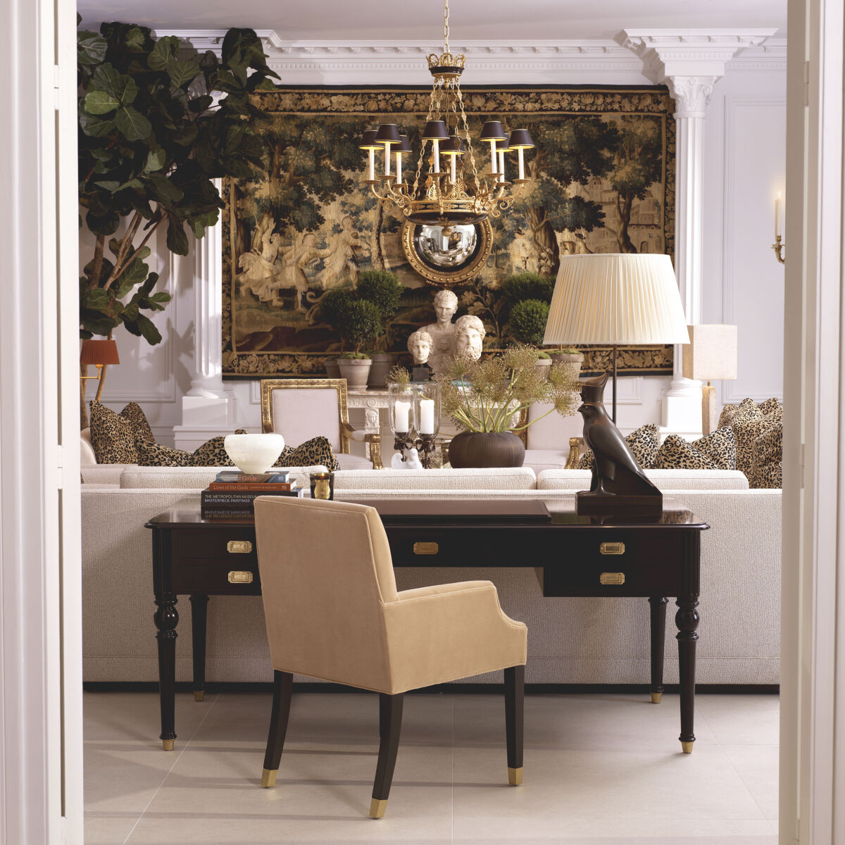 Horus 35.43 inch 40 watt Copper Bronze Table Lamp Portable Light in Beige Pleated Shade