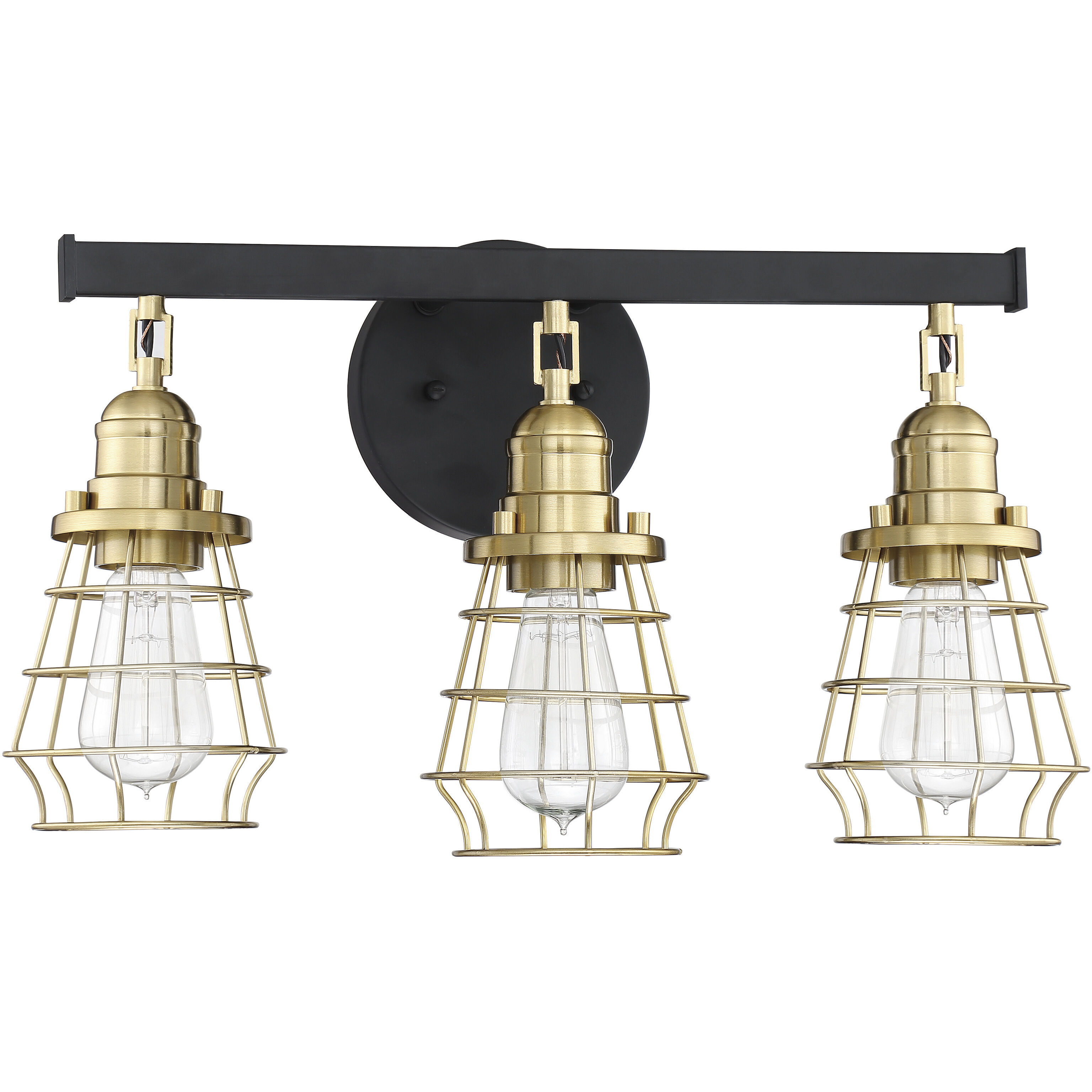 Neighborhood Thatcher 3 Light 19 inch Flat Black/Satin Brass Vanity Light Wall Light in Flat Black and Satin Brass, Neighborhood Collection