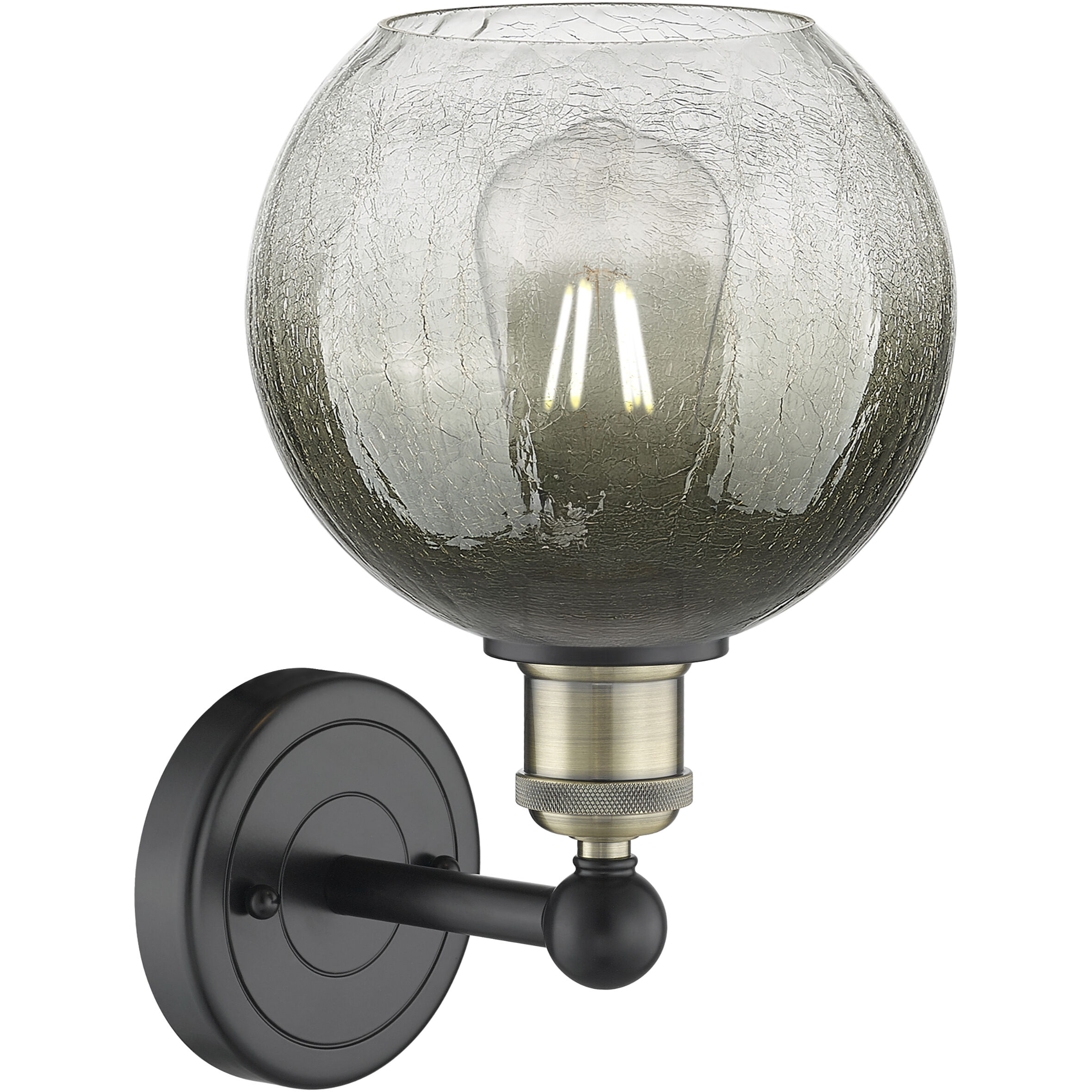 Edison Brookhaven Globe Armed Sconce Wall Light in Black Antique Brass, Slate Glass