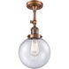Franklin Restoration Large Beacon 1 Light 8 inch Antique Copper Sconce Wall Light in Seedy Glass, Franklin Restoration