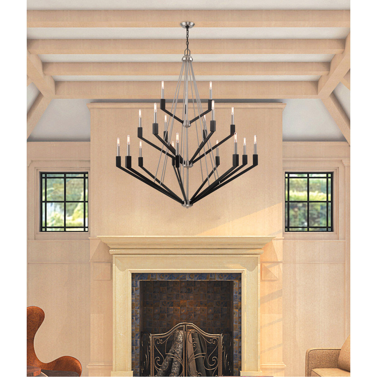 Beckett 18 Light 44 inch Brushed Nickel & Black Foyer Chandelier Ceiling Light