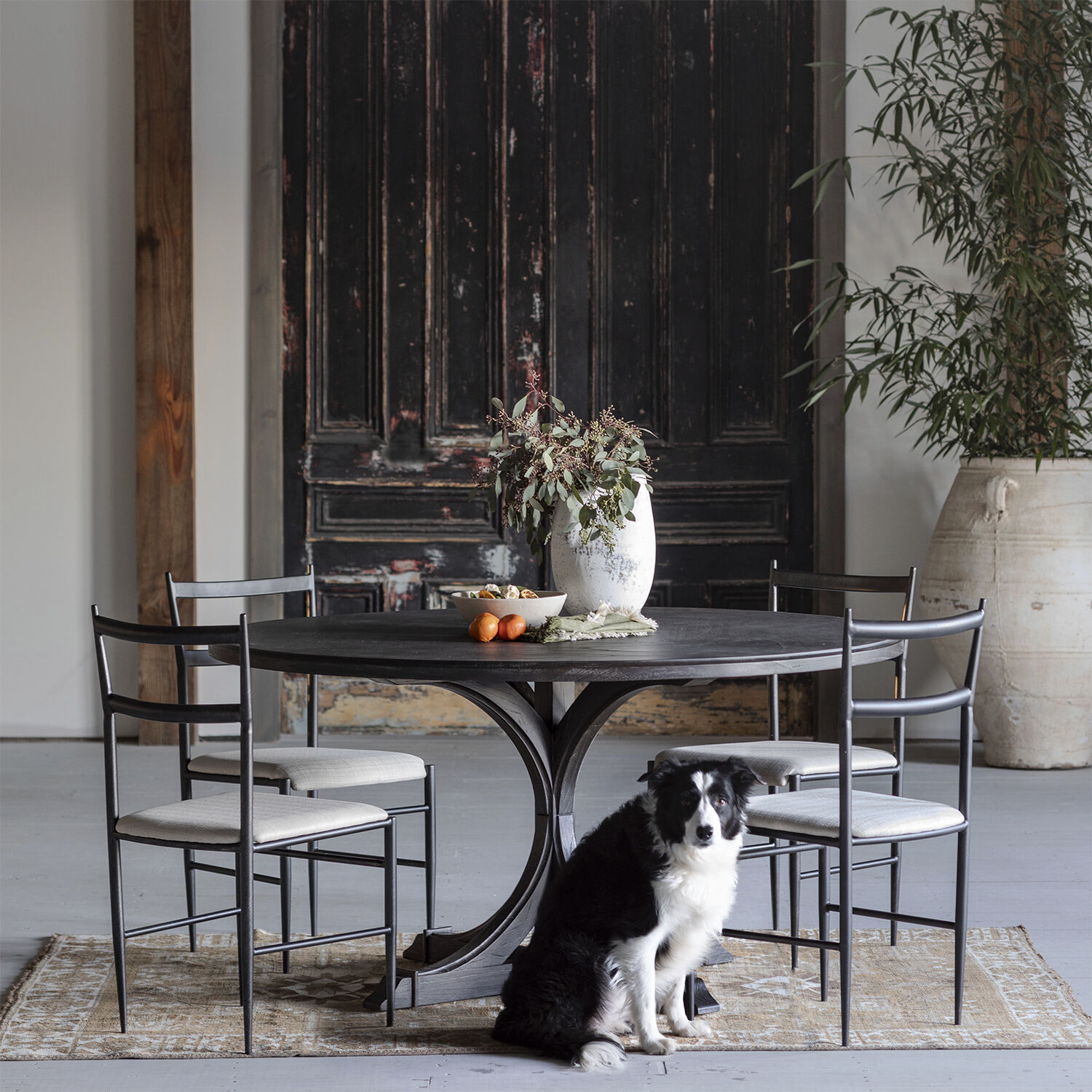 Ward Brushed Black / Soft Linen Fabric Dining Chair