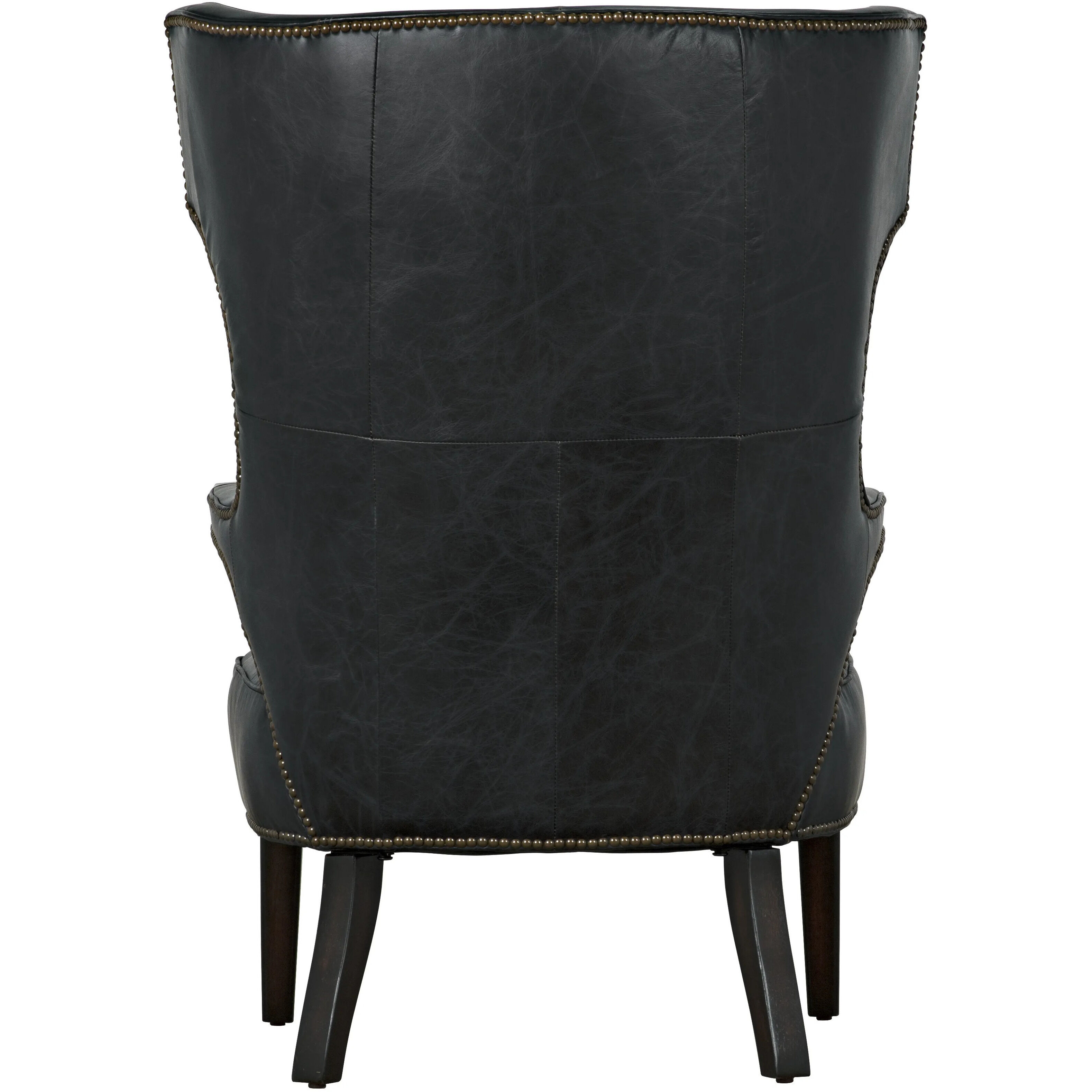 Heracles Black Leather, Antique Brass and Dark Walnut Occasional Chair