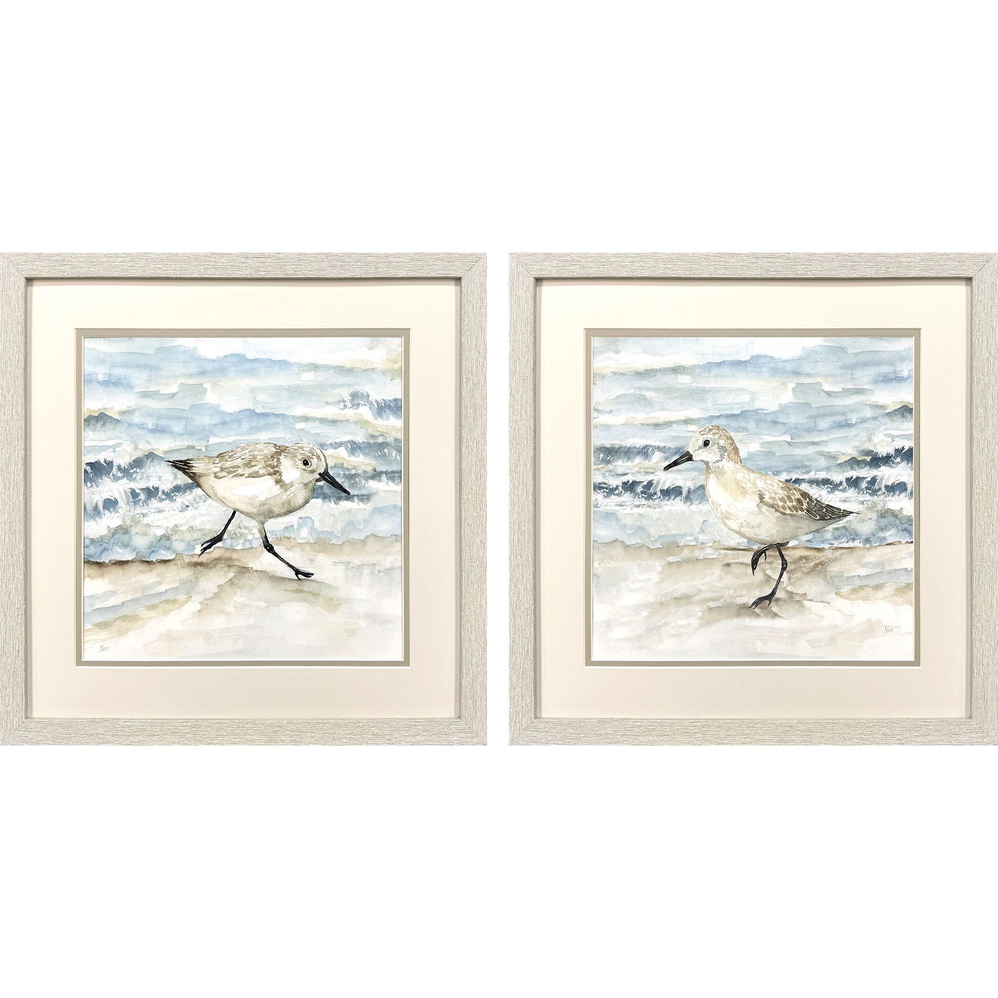 Beach Sandpipers Blue and Beige Framed Art, Propac