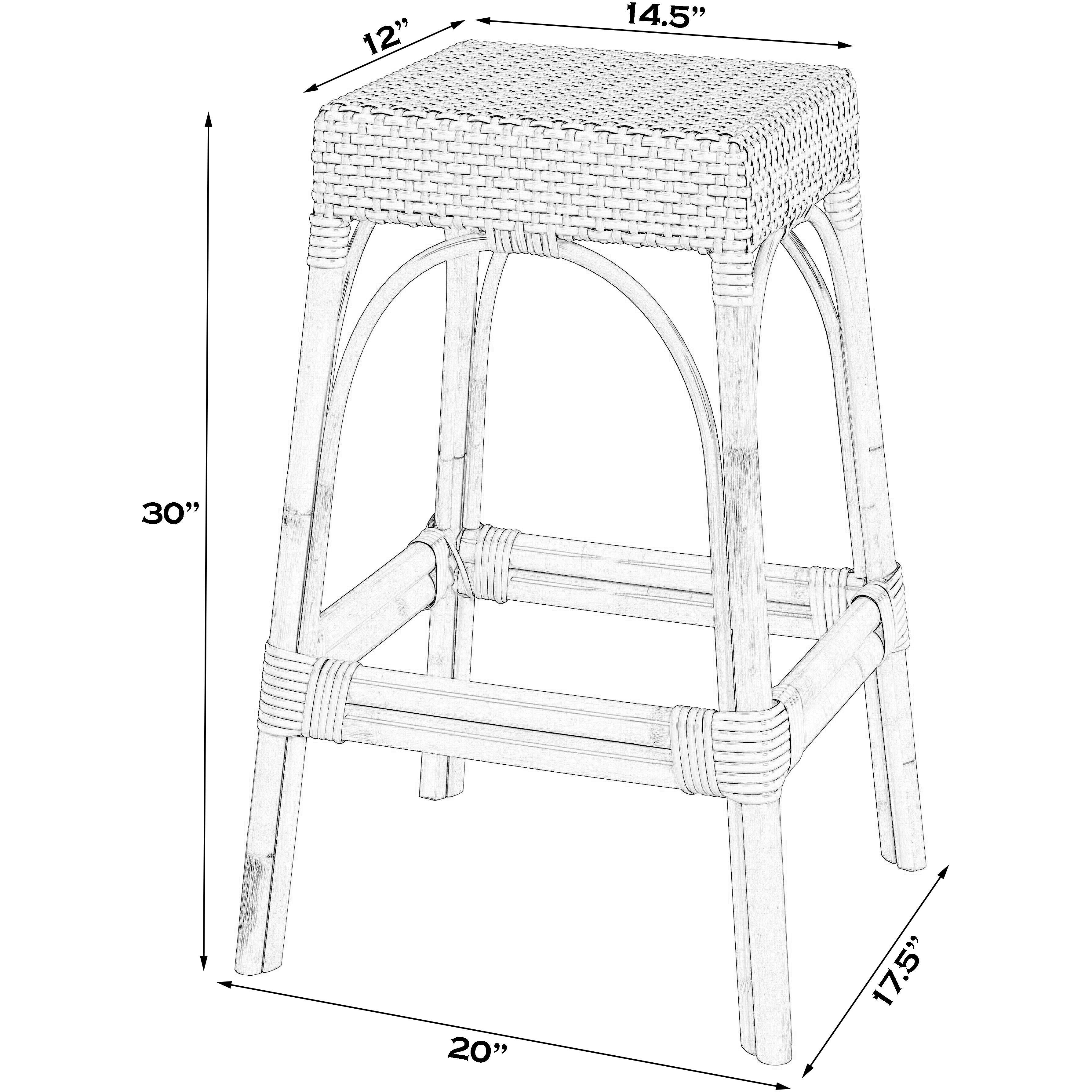 Robias Rectangular Rattan 30" Bar Stool in Tan and White Stripe
