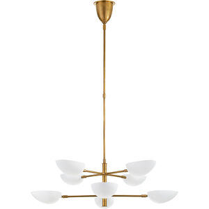AERIN Graphic 8 Light 38 inch Hand-Rubbed Antique Brass Two-Tier Chandelier Ceiling Light in Matte White, Large