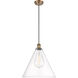 Ballston Cone LED 16 inch Brushed Brass Pendant Ceiling Light in Clear Glass, Black Textured