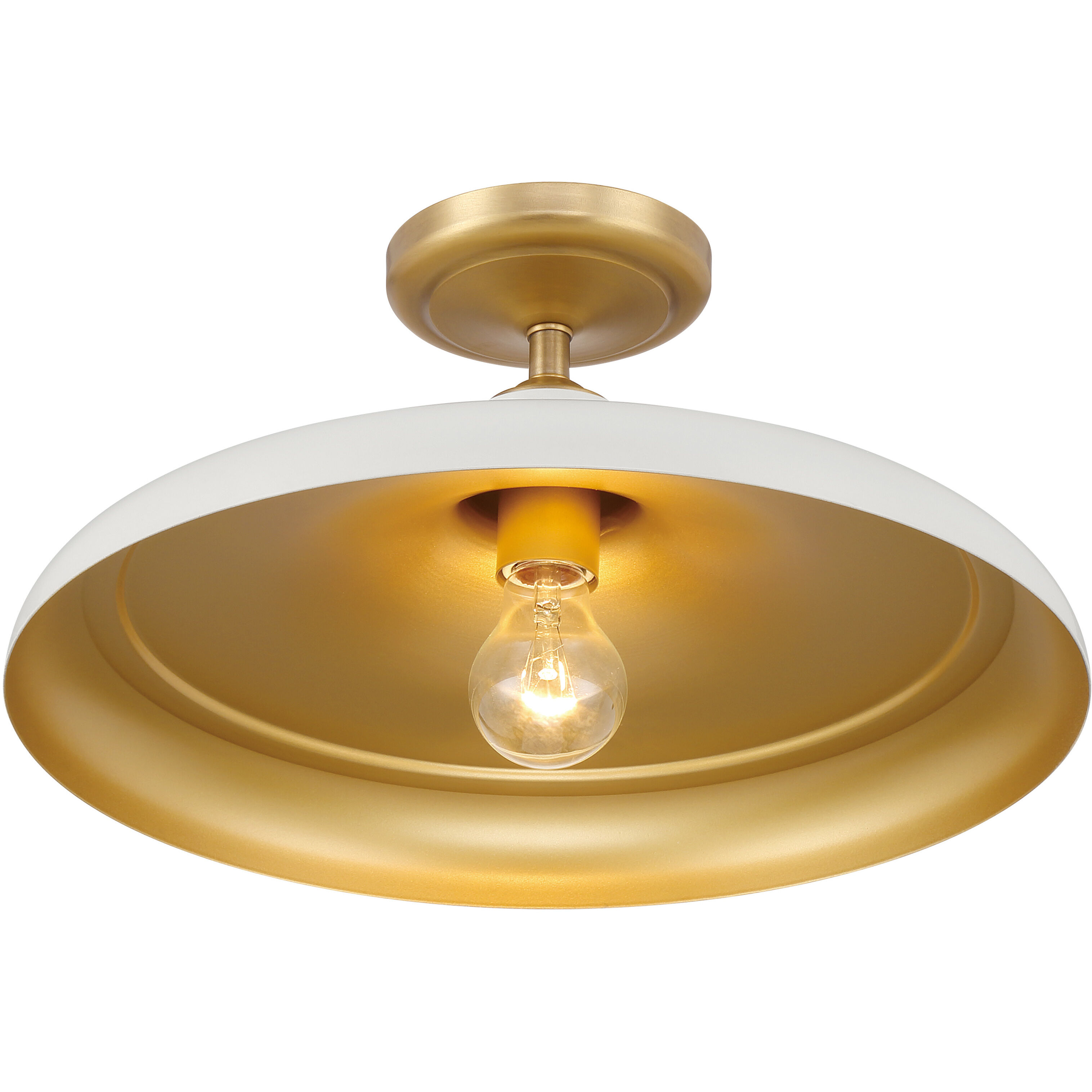 Crowne 1 Light 16 inch Legacy Brass and Off White Cream Semi Flush Ceiling Light