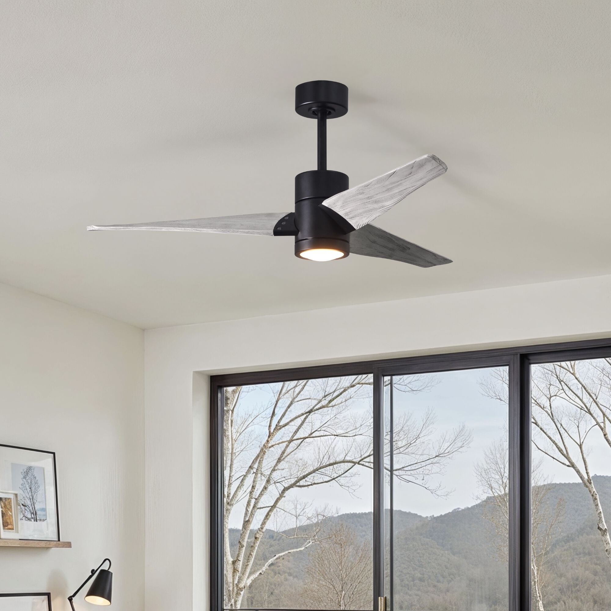 Atlas Super Janet 52 inch Matte Black with Barn Wood Tone Blades Ceiling Fan, Paddle Fan