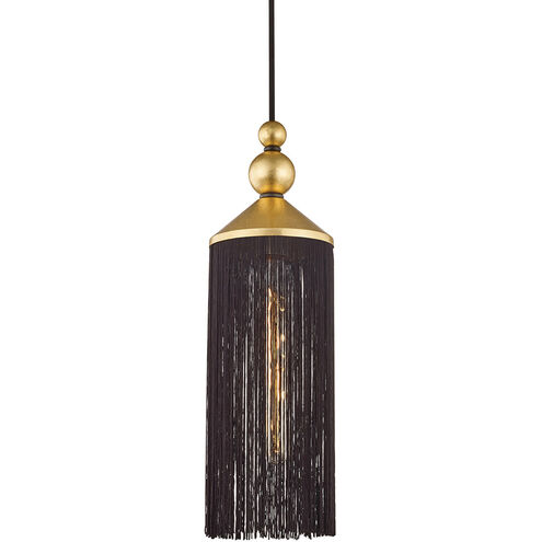 Scarlett 1 Light 5 inch Gold Leaf Pendant Ceiling Light in Black Silk Tassels